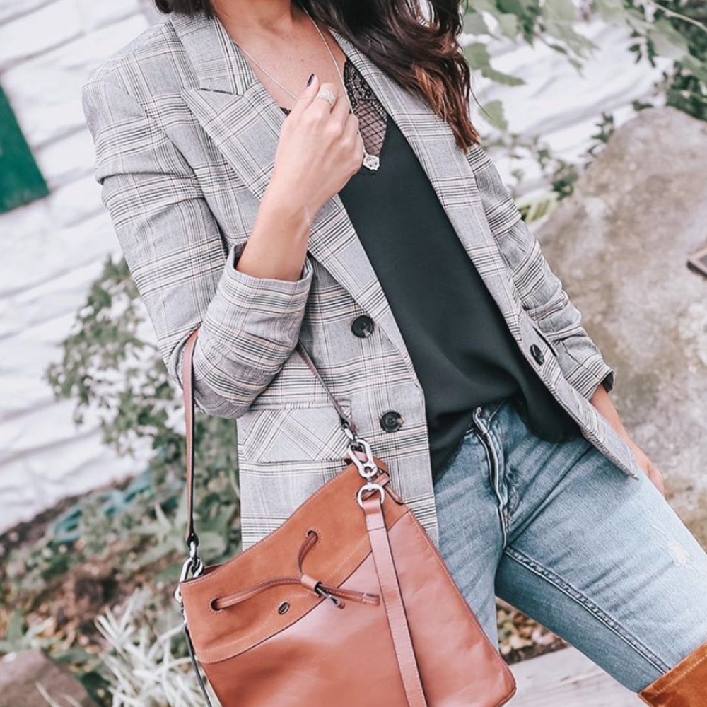 Oversized Plaid Houndstooth Blazer